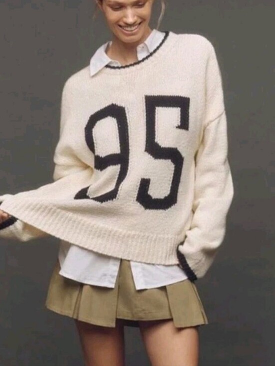 Anthropologie Sweaters - Anthropologie Porridge 95 Varsity Sweater L Cream Preppy
